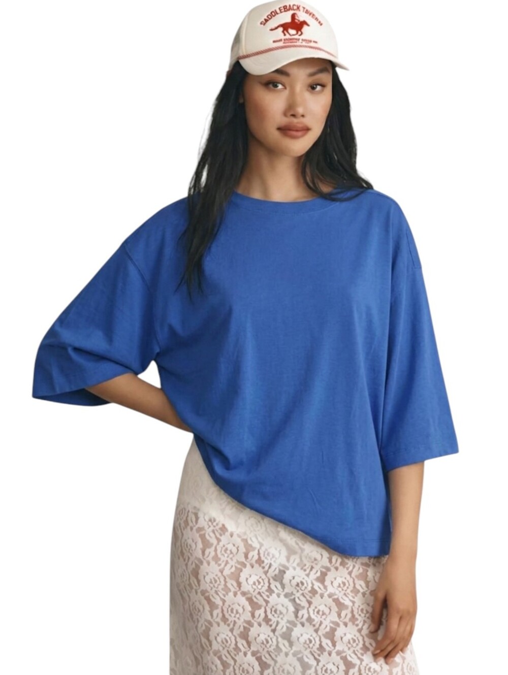 NWT Anthropologie Maeve Boat Neck Relaxed Tee | Size M | Cobalt Blue Summer